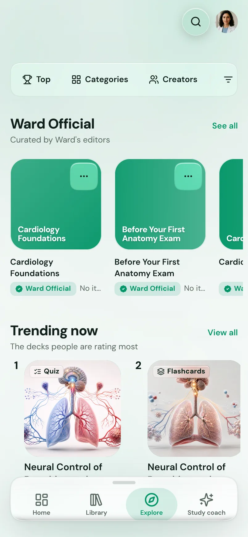 Ward auf dem iPhone: Entdecken, mit den meistbewerteten Decks und Quizzen auf Platz eins und zwei